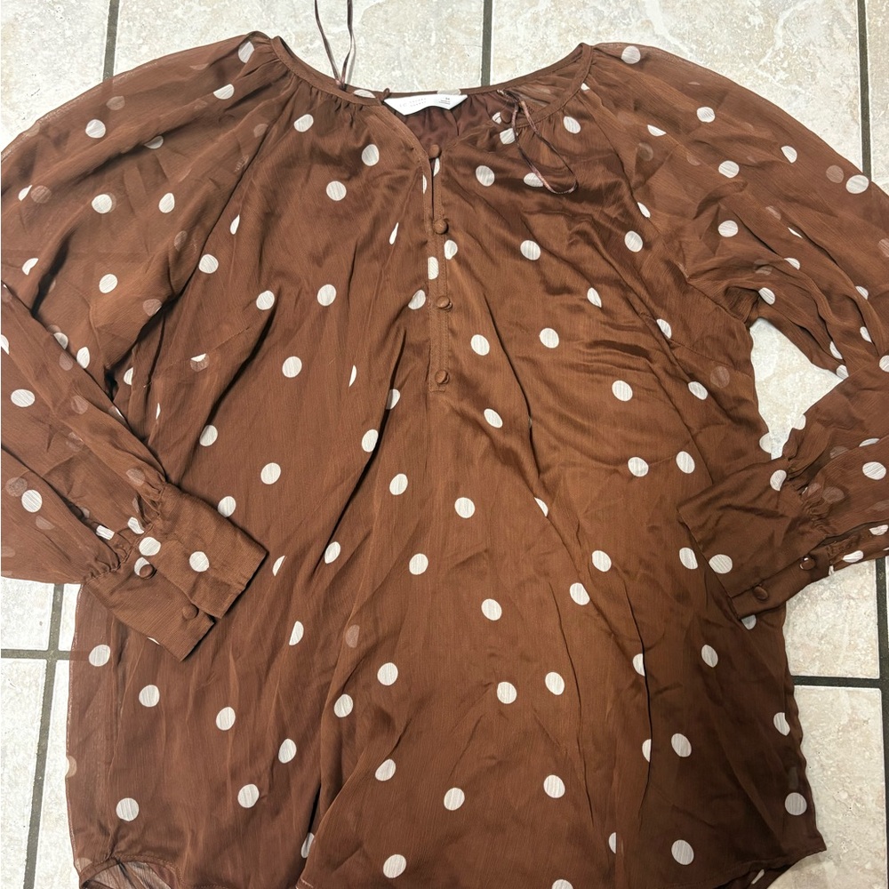 LC Lauren Conrad Brown Polka Dot Blouse